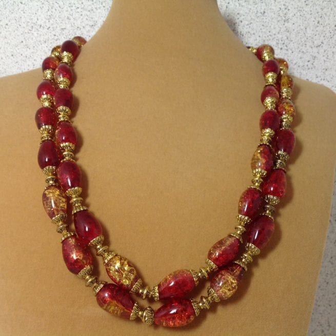 Vintage Look In Red & Amber Glass