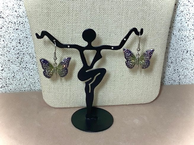 Sparkly Butterfly in Purple and Green Butterfly Earrings