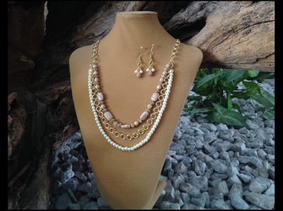 2. Tri-Stranded Peach Moonstone, Glass, Pearls & "O" chain $39.95 Earrings $14.95 2. Tri-Stranded Peach Moonstone, Glass, Pearls & "O" chain