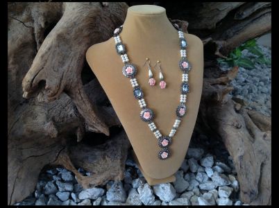 4. Pearls, Roses-n-Rhinestones in. Filigree Mountings. SOLD 4. Pearls, Roses-n-Rhinestones in. Filigree Mountings.