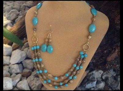 9. Triple Stranded Turquoise Magnesite with Picture Jasper $54.95.
Earrings $14.95 9. Triple Stranded Turquoise Magnesite with Picture Jasper