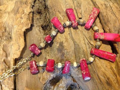 10. Pink Impression Jasper Sticks with Mother-of-Pearl $39.95 Cindy Larsen Design Necklace