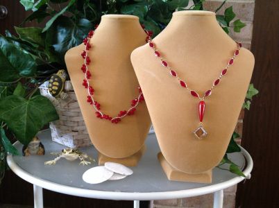 12. Red Glass Briolettes SOLD. Vintage Red Chain with Crystal Square $29.95 12. Red Glass Briolettes