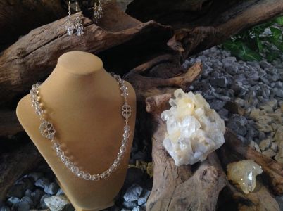 34. Faceted Rock Quartz with Rhinestone Rondelles $49.95 34. Faceted Rock Quartz with Rhinestone Rondelles